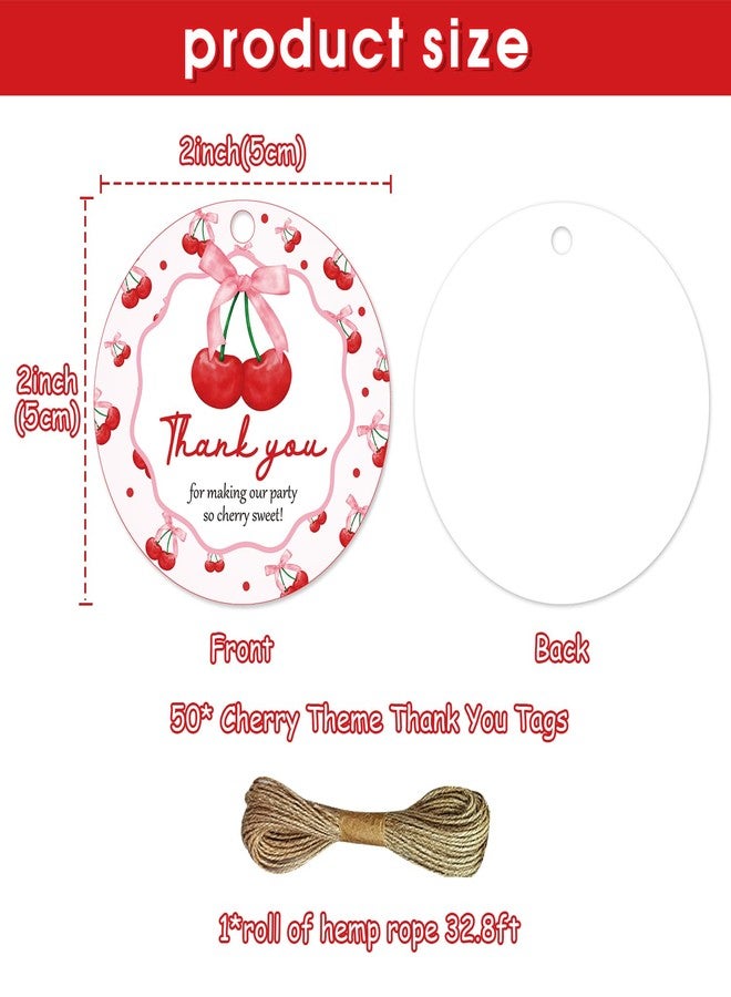Merrystorm 50Pcs Cherry Thank You Tags Cherry Bow Themed Party Decorations She's The Cherry on Top Party Favor Tags Coquette Cherry Gift Tags with String for Girls Birthday Party Engagement Bachelorette Party - Image 4